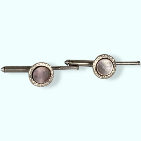 Pair of Vintage Round MOP Shirt Studs - Picture 1 of 5